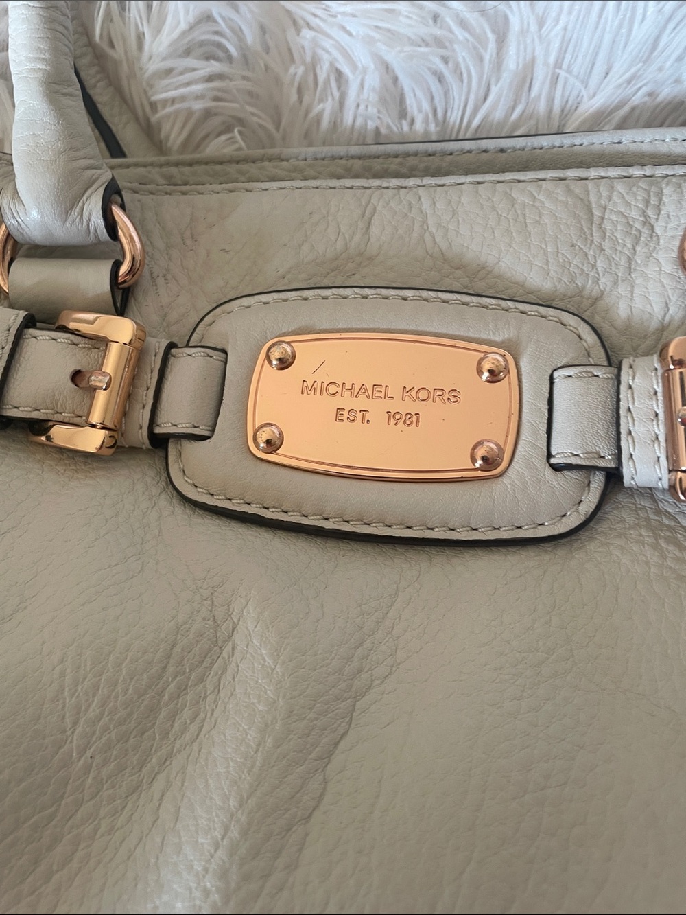 Michael Kors Hamilton off white Leather Tote with Gold Hardware